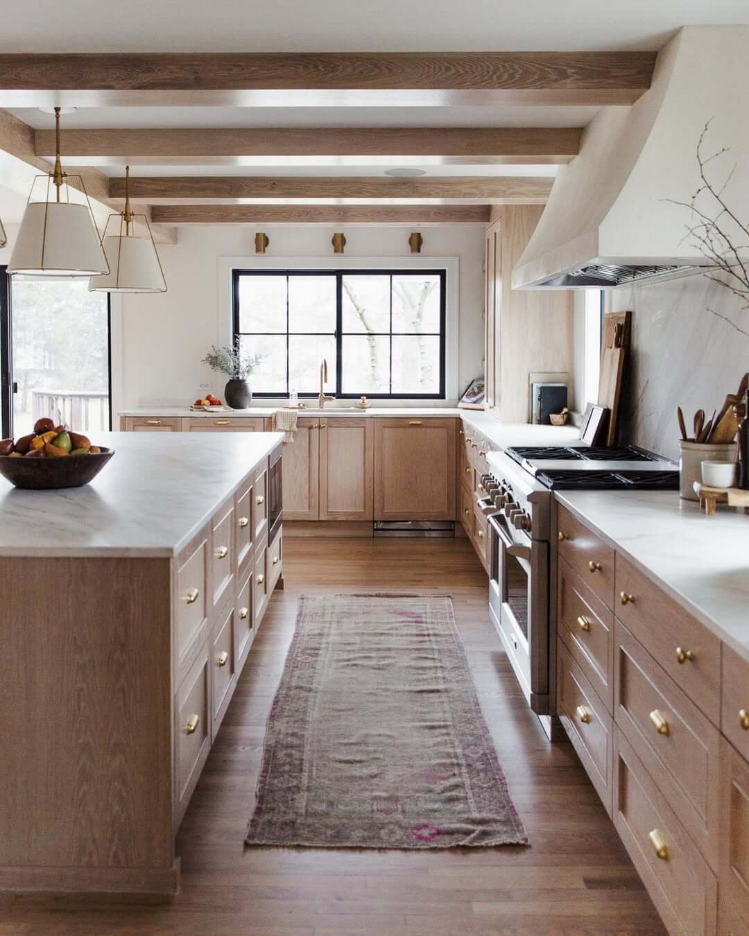 Exposed Wood Beams Add Architectural Interest Above Cabinets