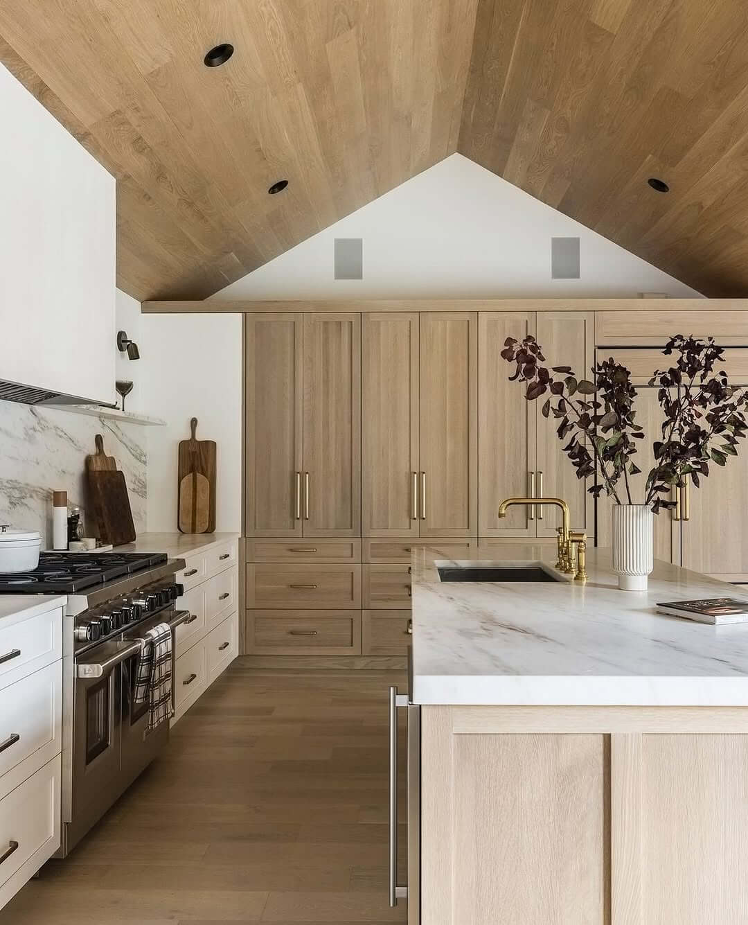 Warm Wood Slats Create a Striking Cathedral Ceiling