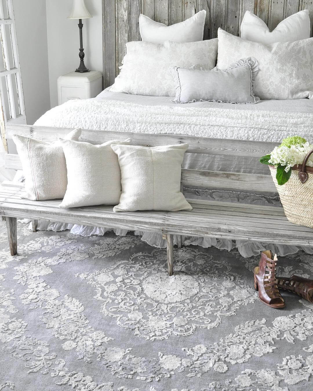 Soften Under the Bed with a Light Gray Damask Rug