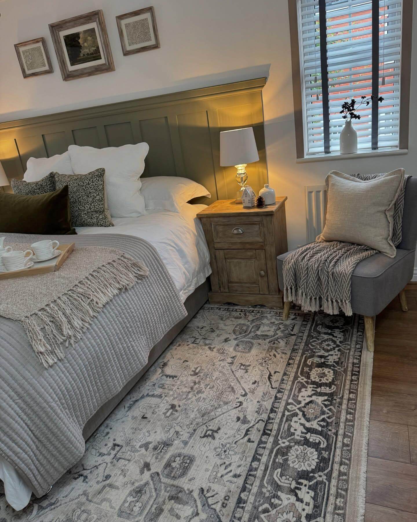 Frame Your Bed with an Ornate Rug for Added Depth
