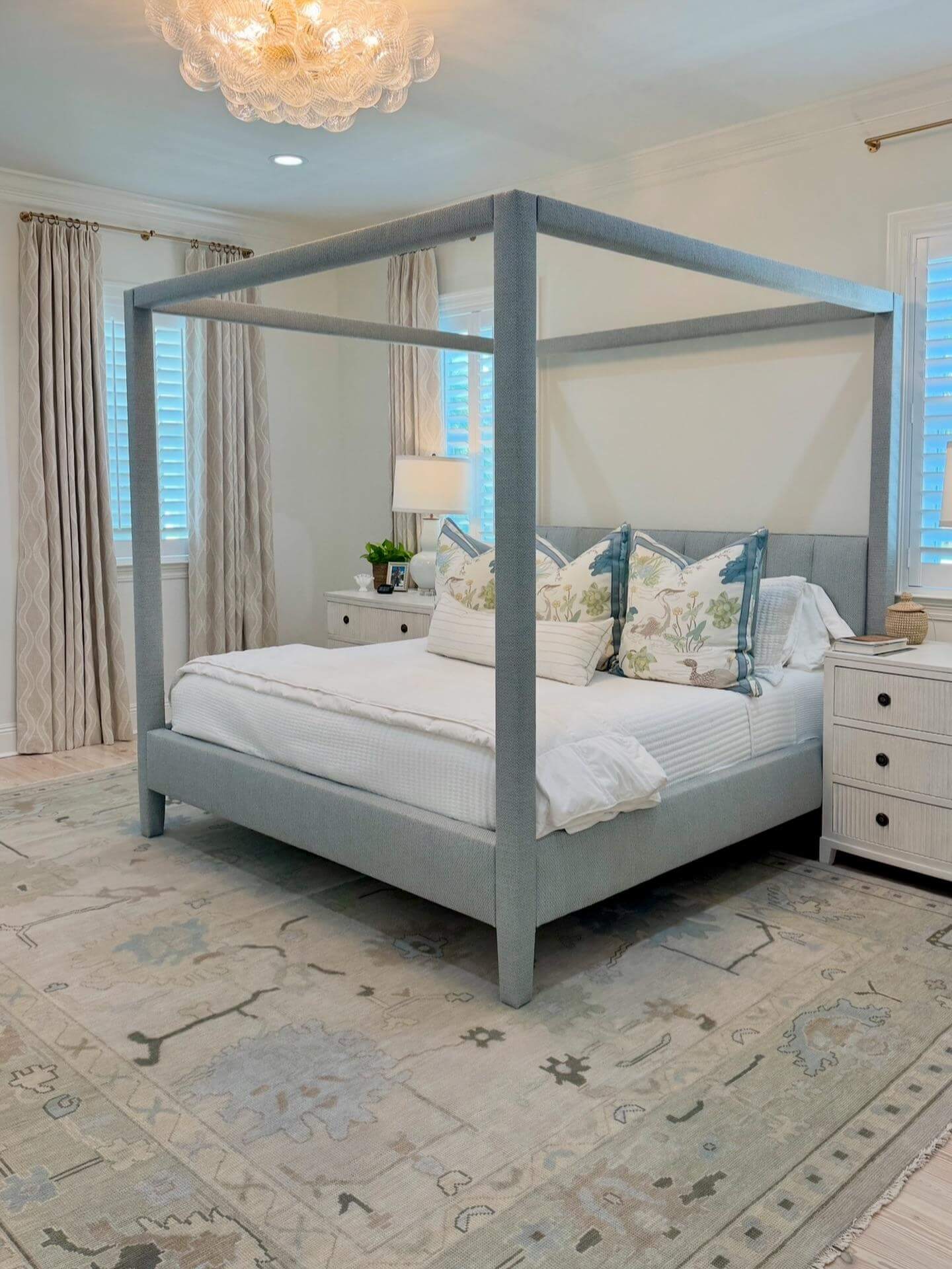 Define Your Bed Zone with a Large Rug's Subtle Pattern