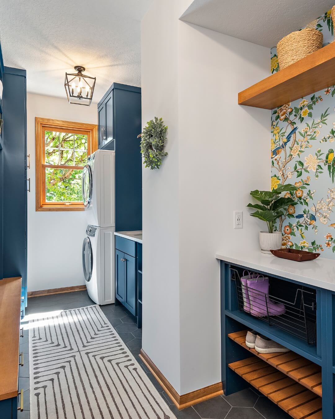 Open Shelving Unit Holds Baskets and Shoes