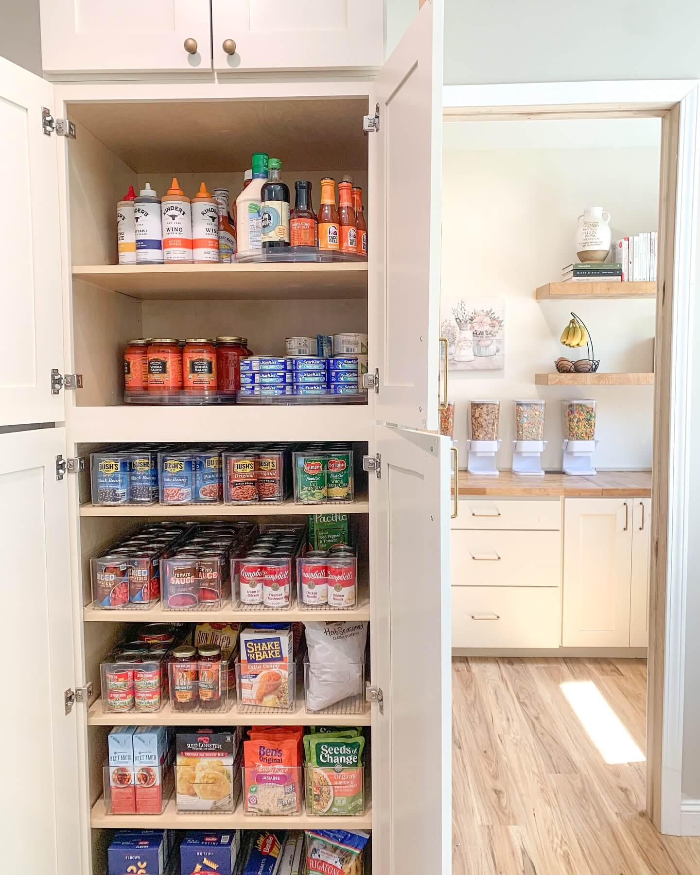 Align Canned Goods and Packaged Mixes in Clear Bins