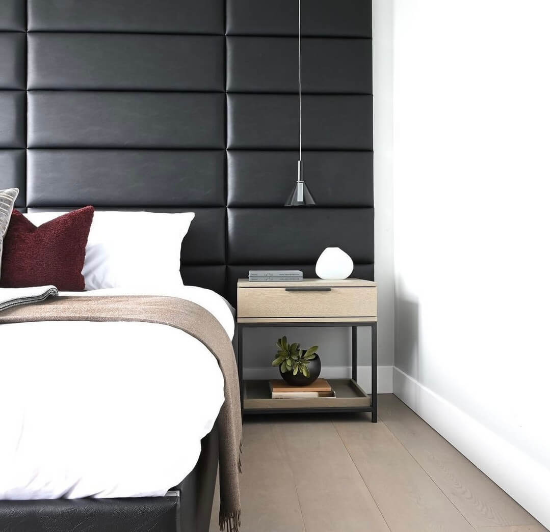 Matte Black Panels with a Minimalist Nightstand