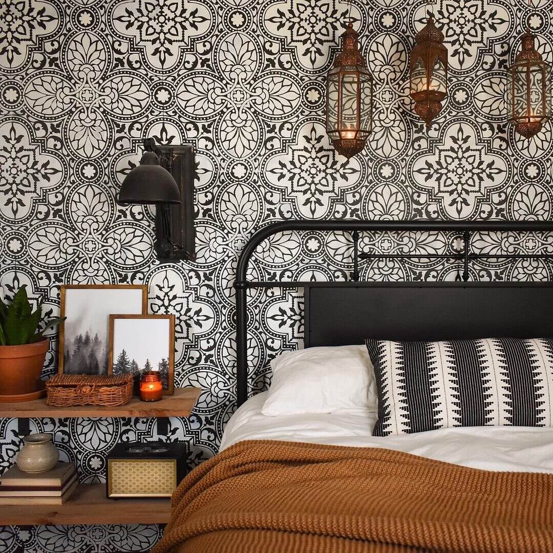 Moroccan-Inspired Tile Wallpaper Creates a Bold Statement Wall