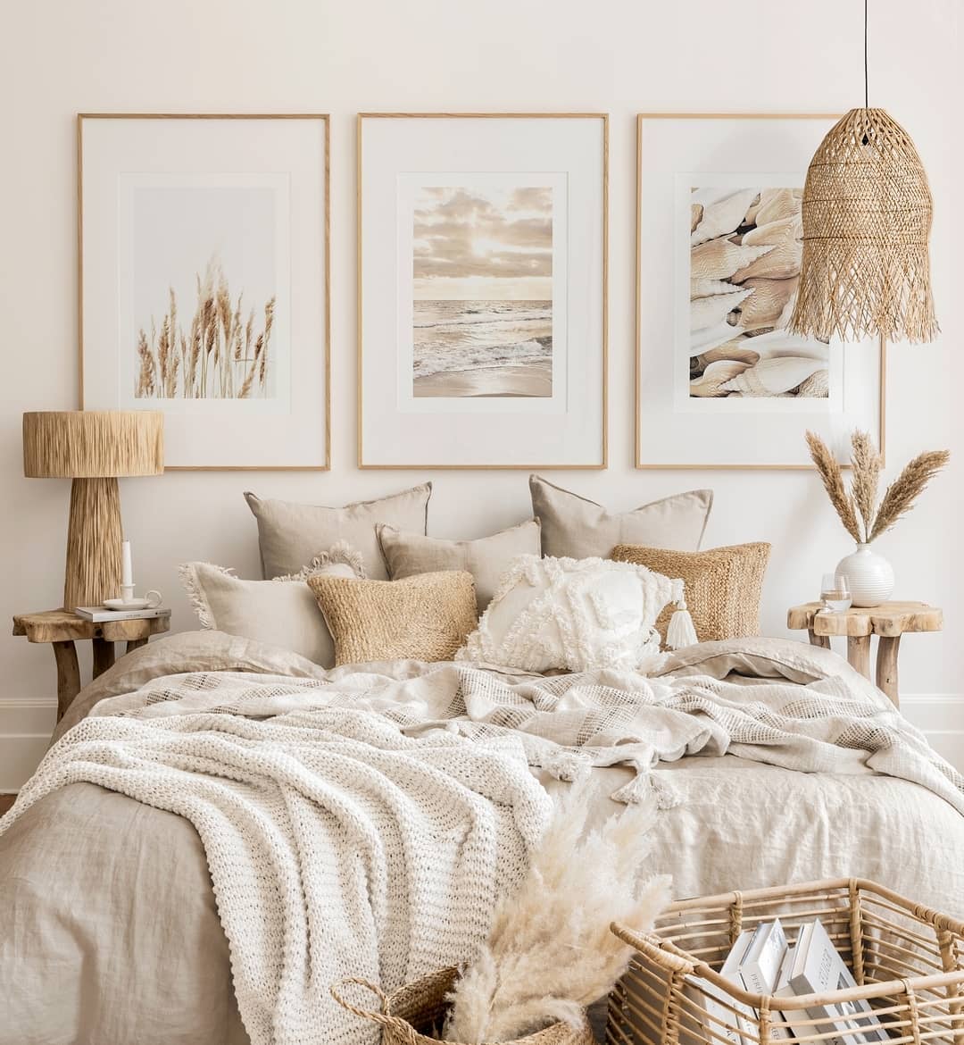 Triptych Artwork Captures Serene Beach and Nature Scenes
