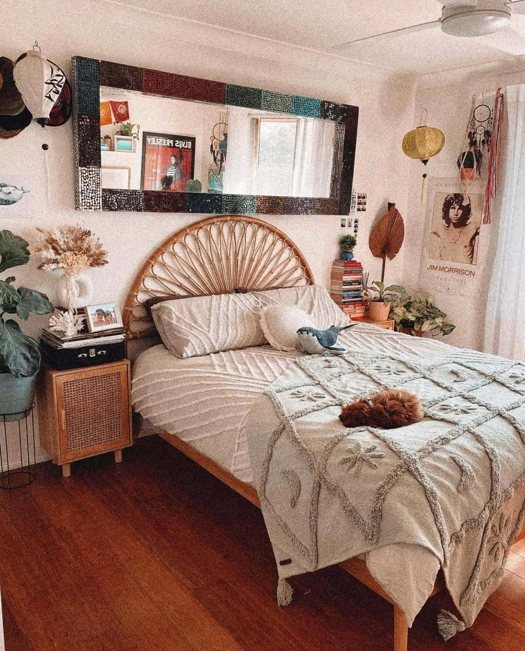 Fan-Shaped Rattan Headboard for Natural Texture