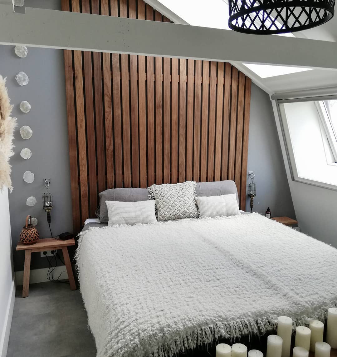 Vertical Wood Slat Headboard for a Natural Focal Point