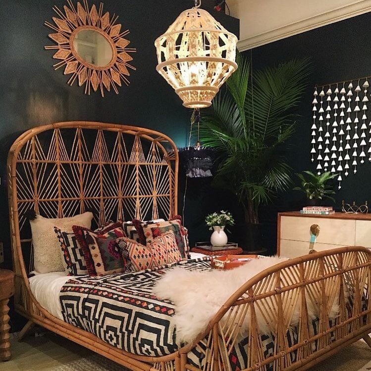Rattan Bed Frame with Geometric Pattern for Natural Texture