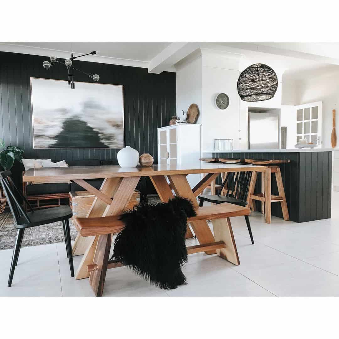 Textured Black Pendant Light Adds Boho Charm Above Island