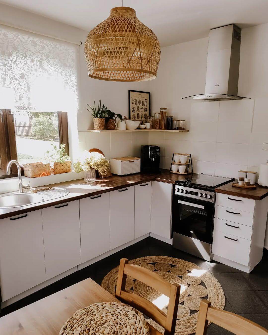 Woven Pendant Light Adds Natural Texture Above Kitchen Island