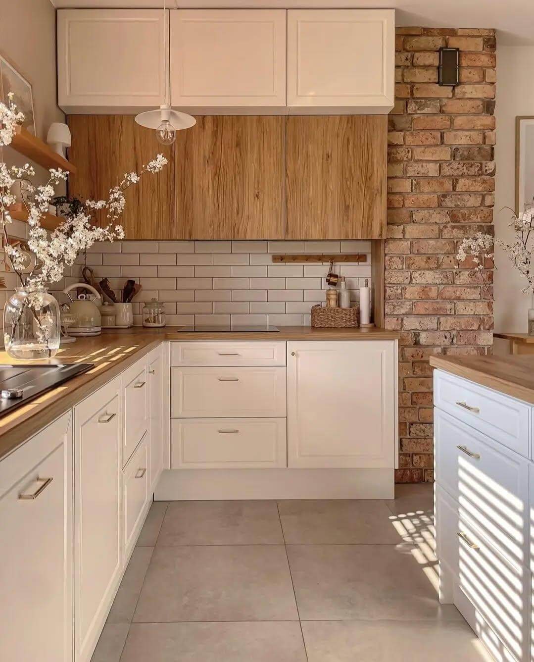 Wood and White Cabinets Balance Boho Warmth with Clean Lines