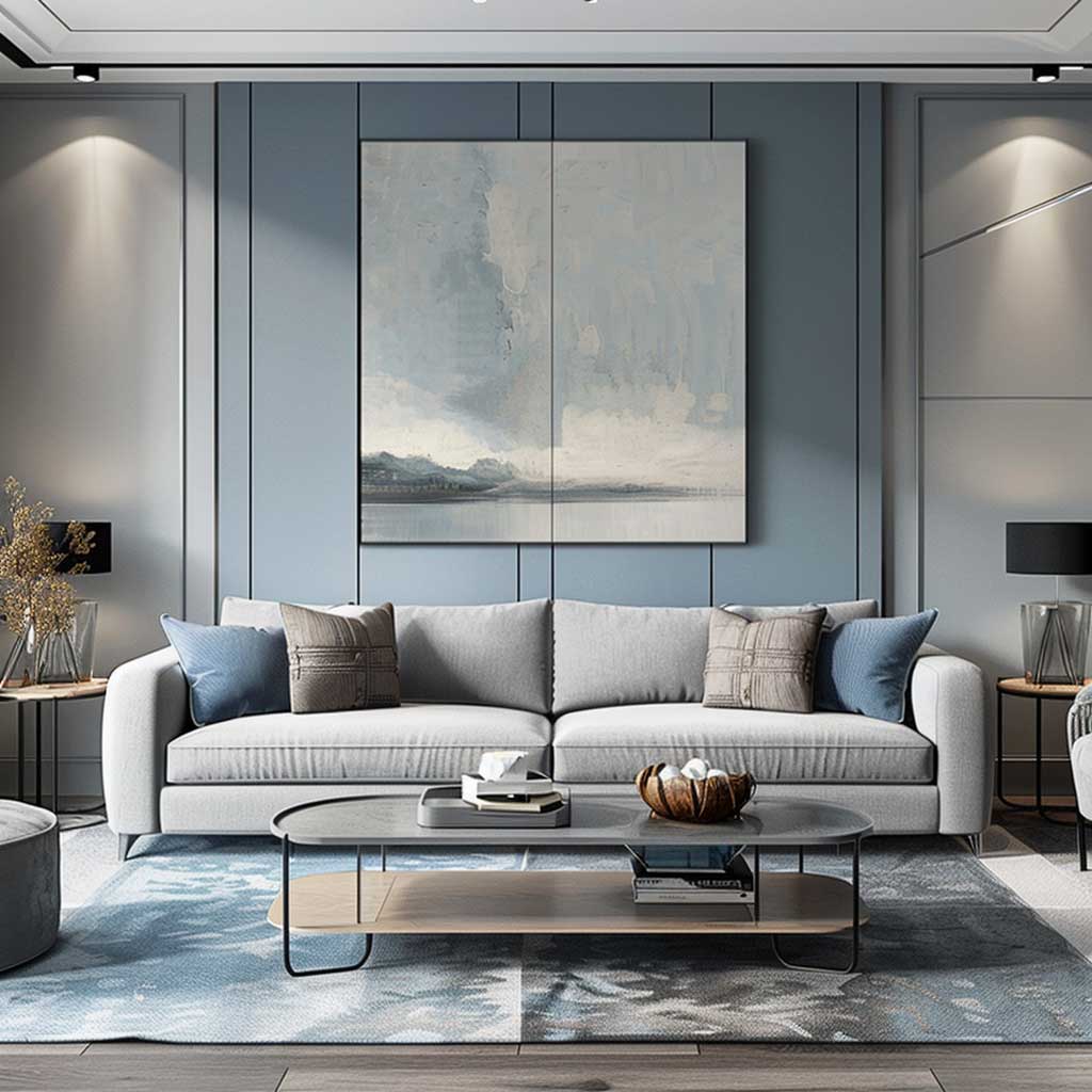 Diptych Landscape Artwork Anchors Blue Paneled Walls