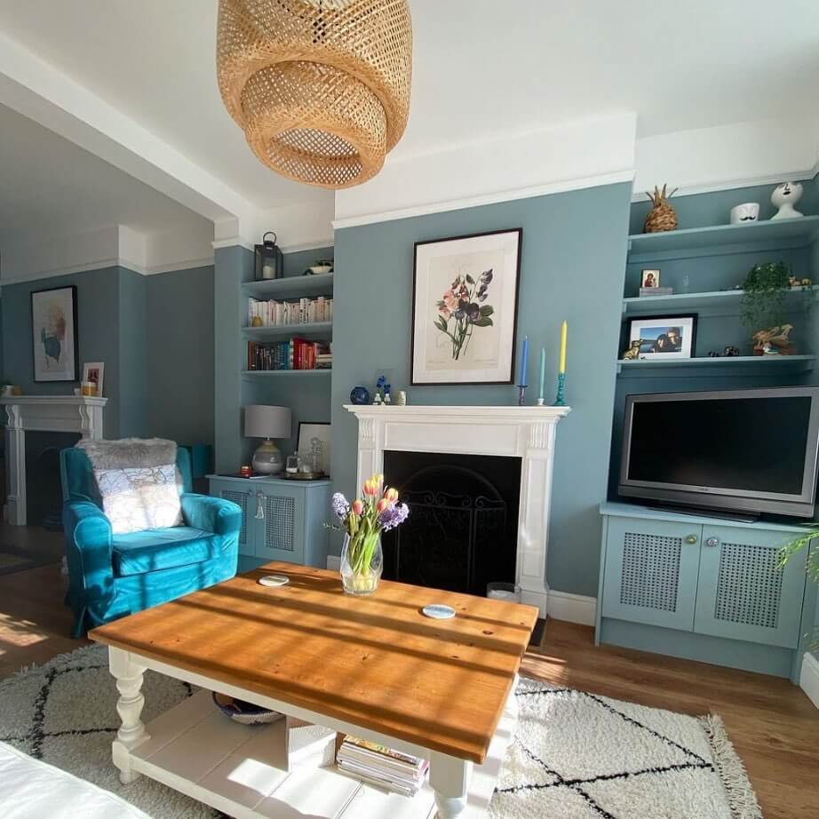 Frame Your Entertainment Area with Blue Shelving