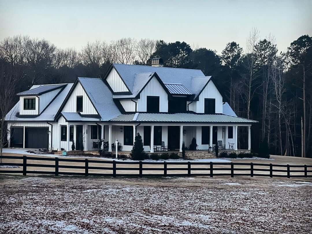 Contrast Black Trim and Metal Roof with White Farmhouse