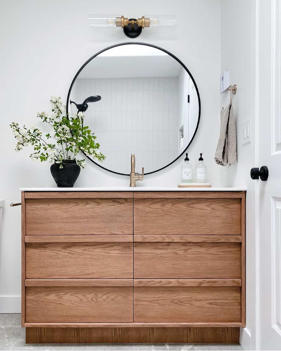 Natural Wood Vanity With Six Deep Drawers Offers Ample Storage