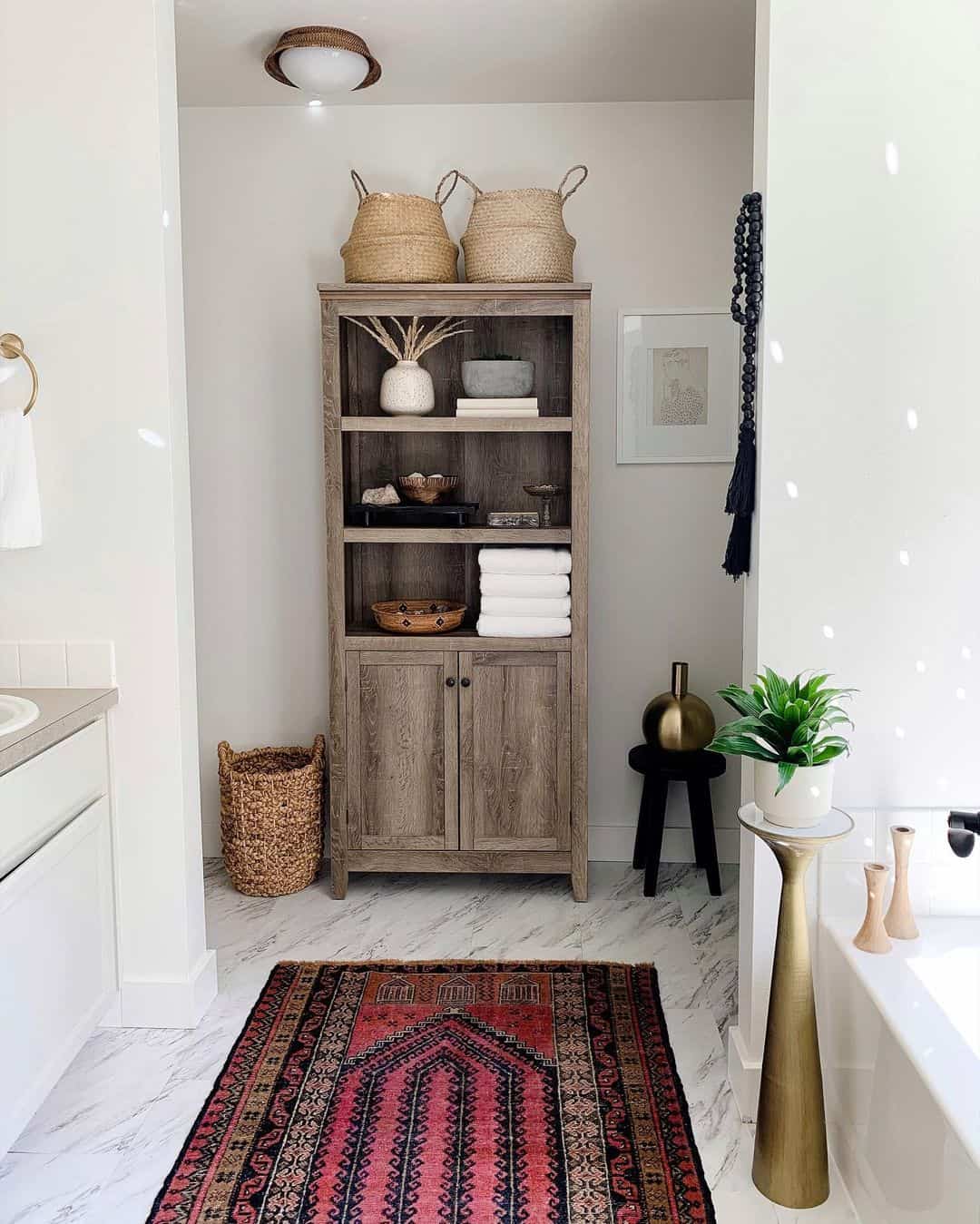 Tall Linen Cabinet With Double Doors Offers Concealed Storage