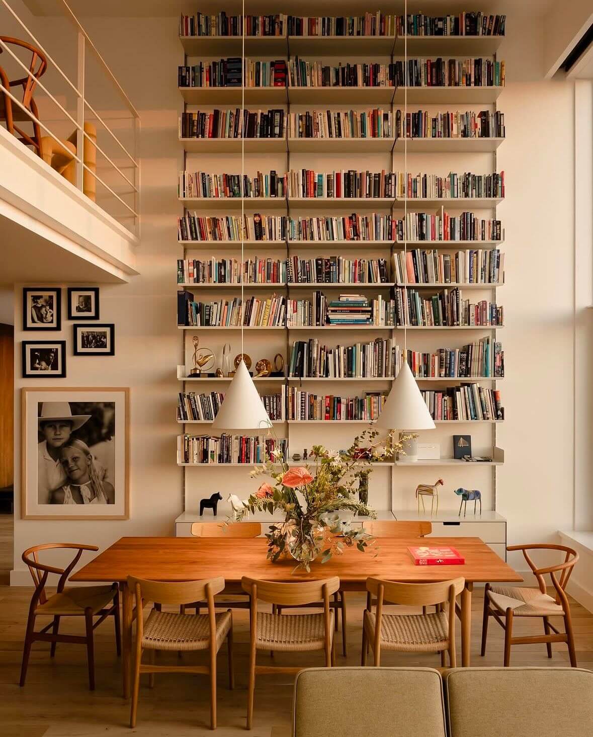 Floor-to-Ceiling Shelving Creates a Dramatic Library Wall