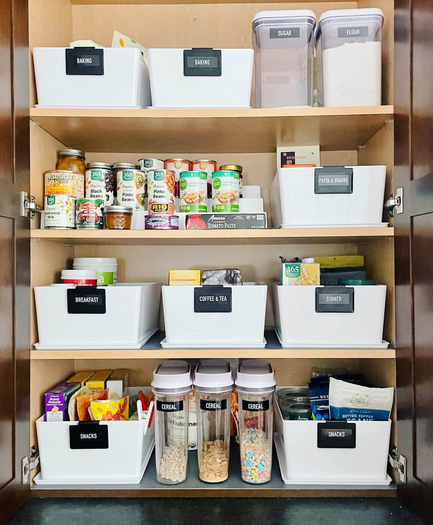 White Bins With Labels Create Mealtime Zones
