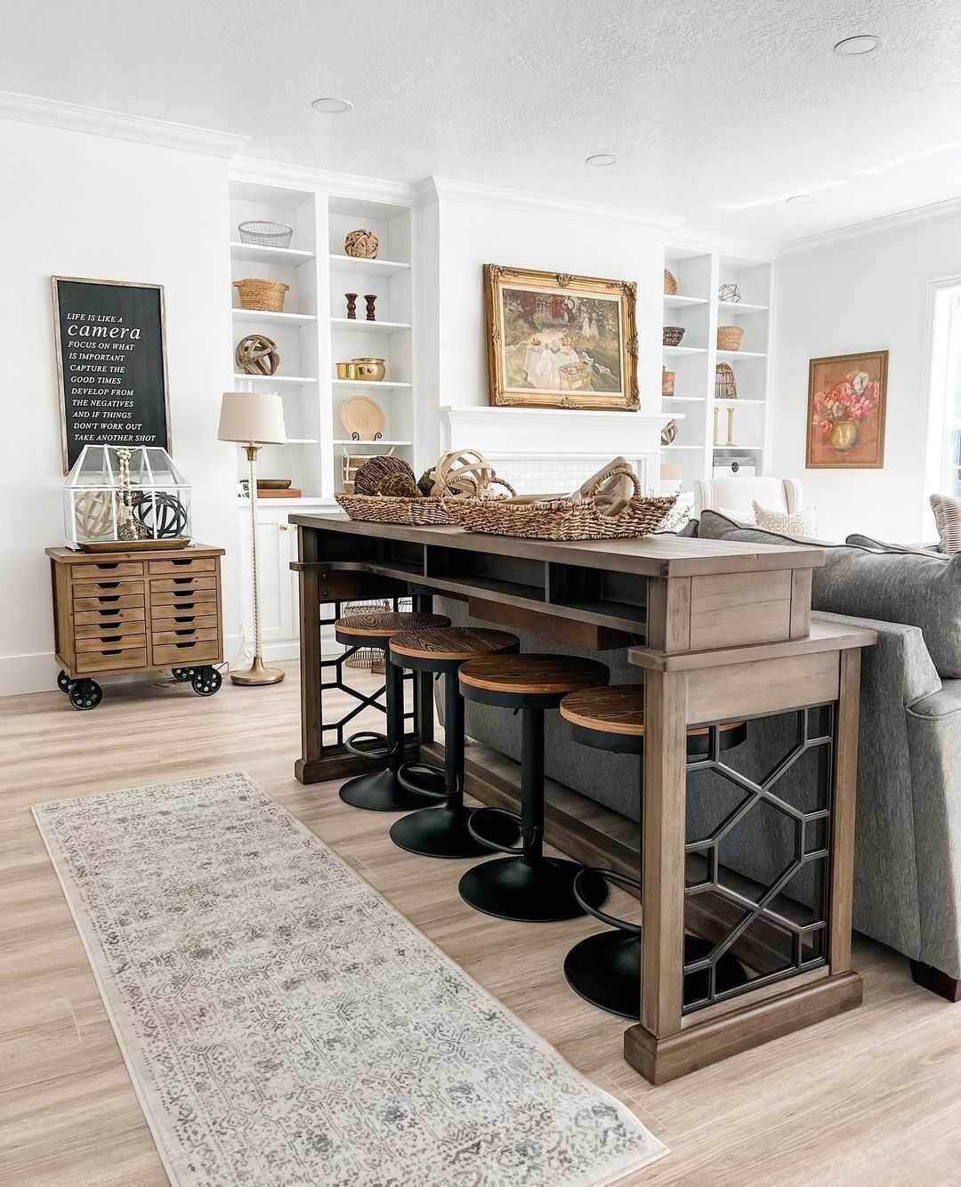 Hide Bar Stools in a Built-in Cabinet