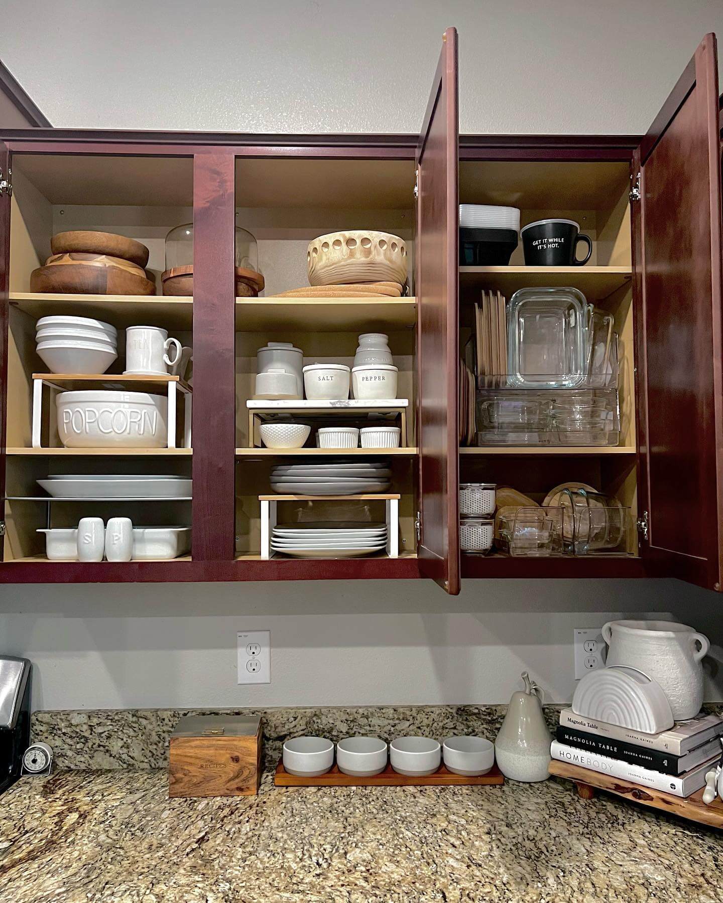 Double Plate Storage with Cabinet Shelf Risers
