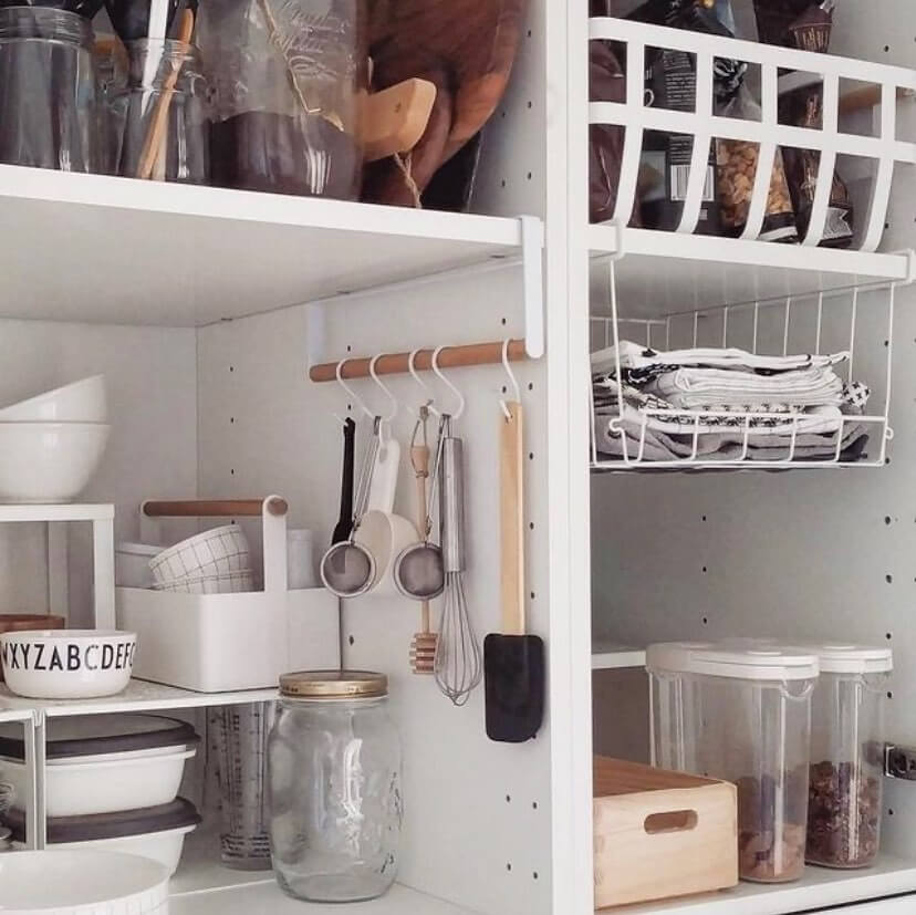 Wooden Rod With S-Hooks for Hanging Utensils
