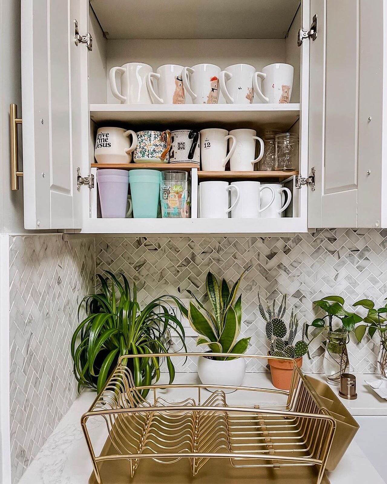 Wooden Shelf Inserts Create Extra Levels for Mugs