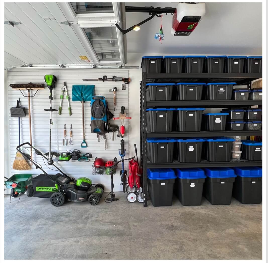 Stack Uniform Black Totes with Blue Lids