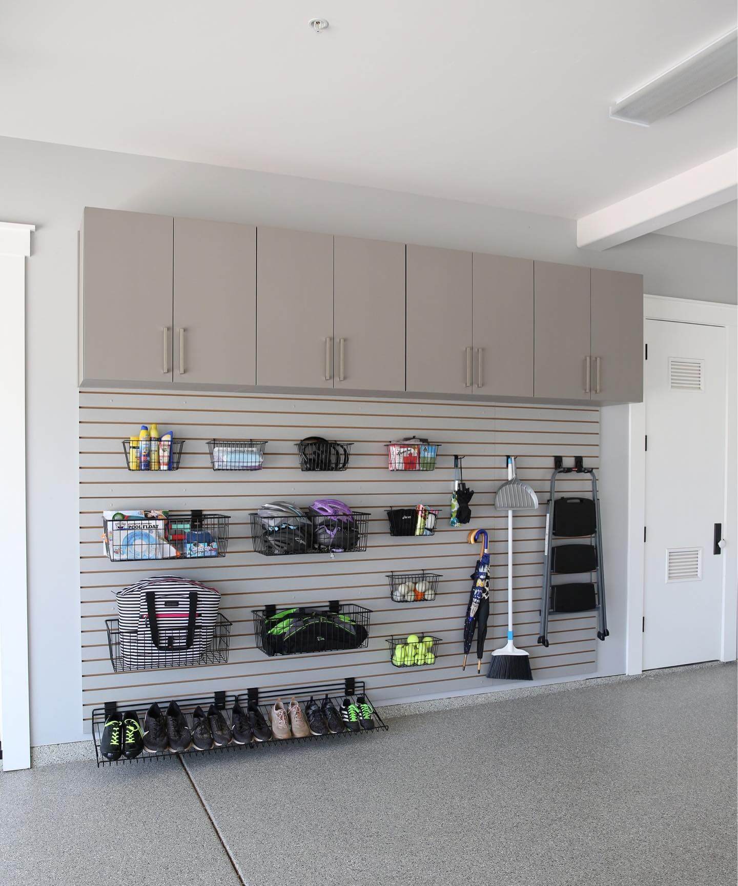 Wire Baskets Keep Sports Gear and Helmets Organized