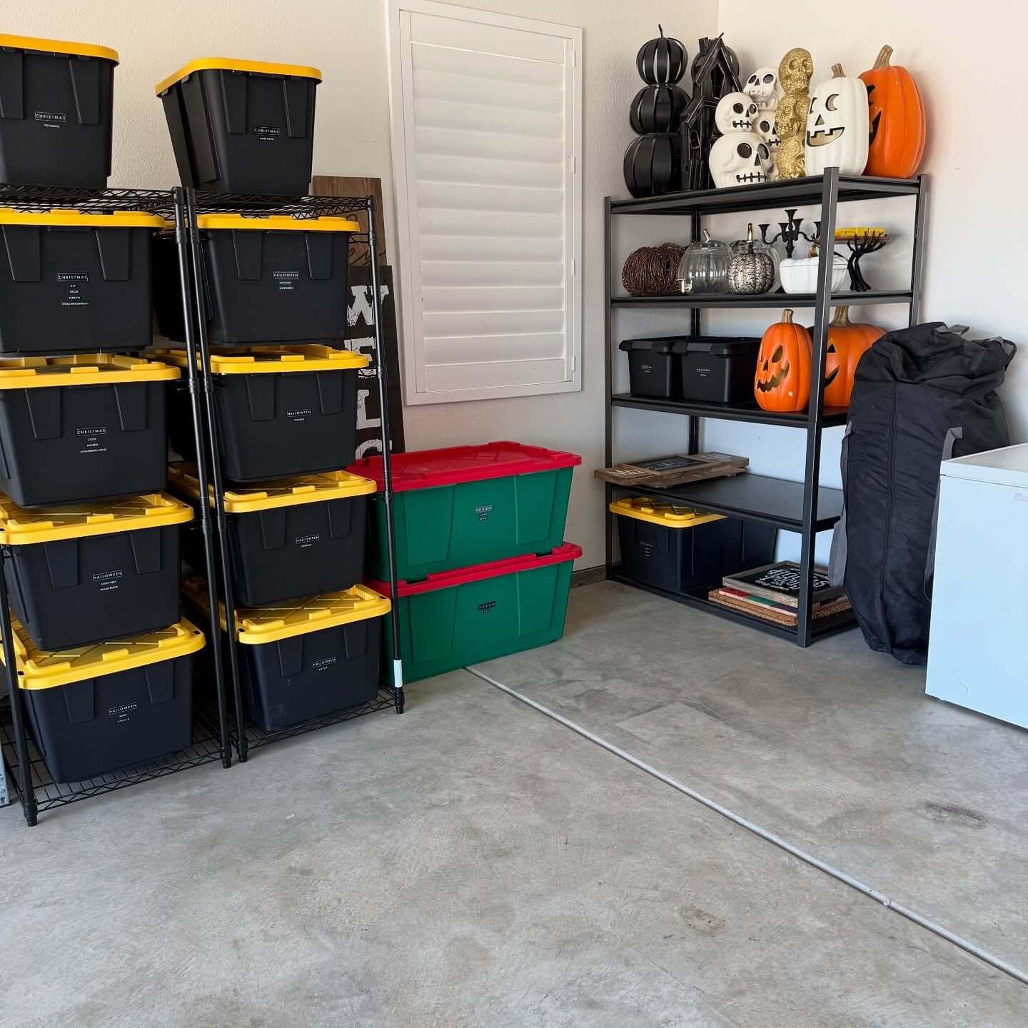 Group Tubs with Bright Lids on Shelving