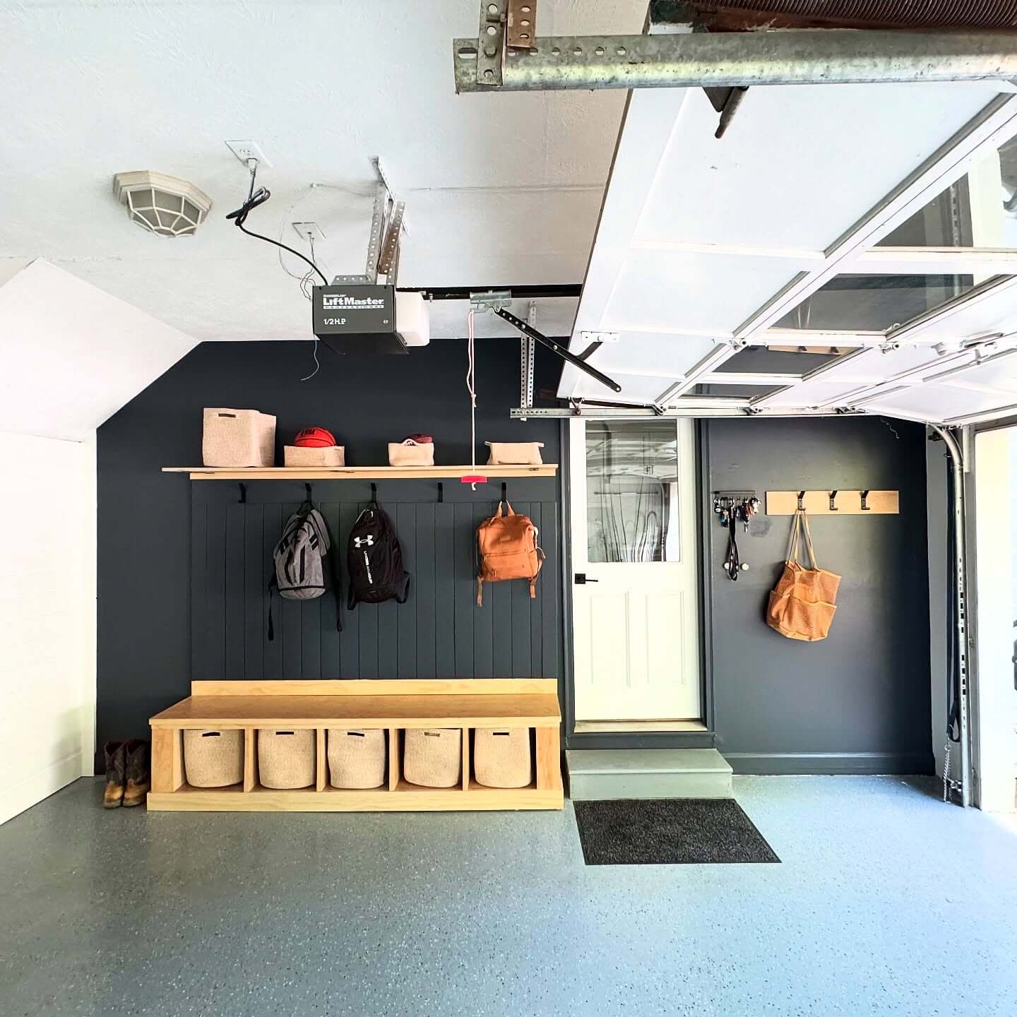 Built-In Bench With Cubbies for Storing Baskets