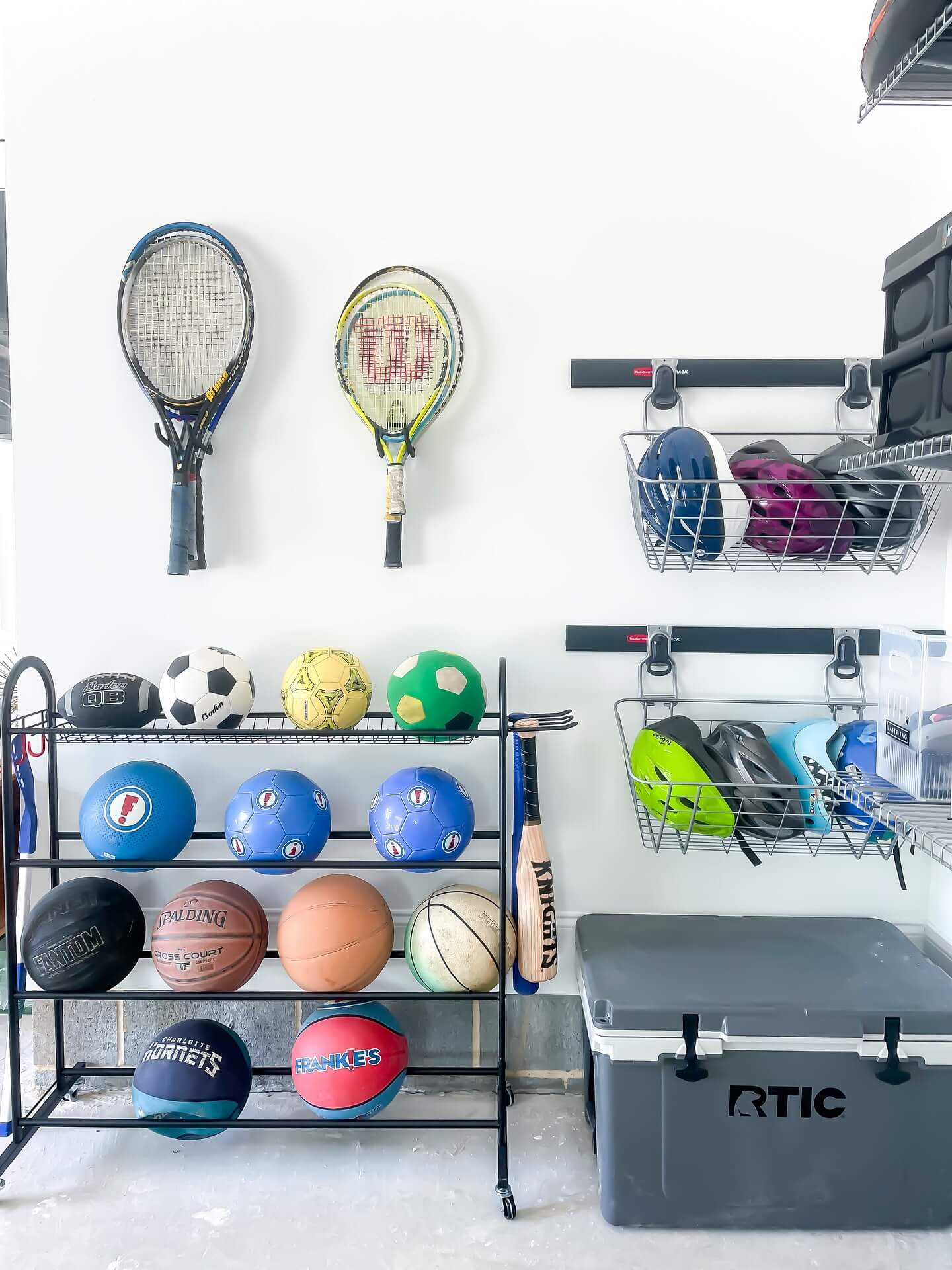 Suspend Helmets and Gear in Ceiling-Hanging Baskets