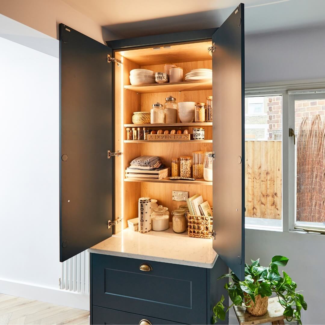 Integrated Cabinet Lighting Makes Pantry Items Easy to See