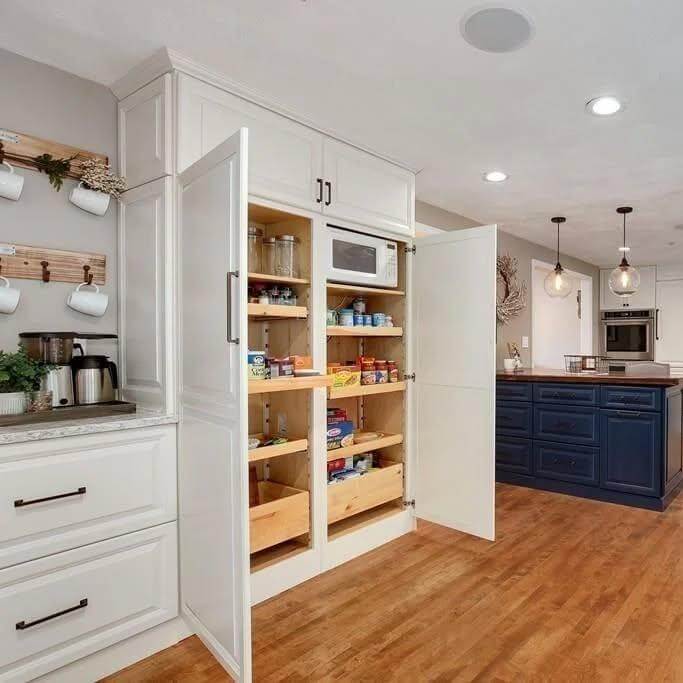 Deep Pull-Out Shelves Organize Pantry Goods by Category