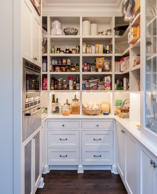 Built-in Cabinet Lighting Illuminates Pantry Shelves