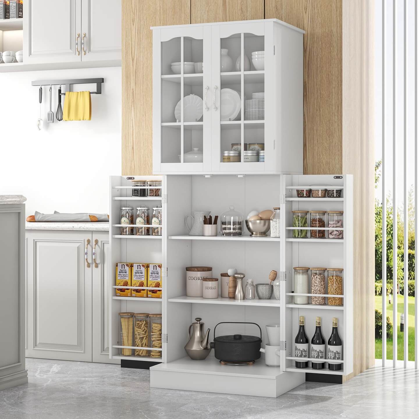 Narrow Pull-Out Shelves Organize Tall Pasta and Cereal Boxes