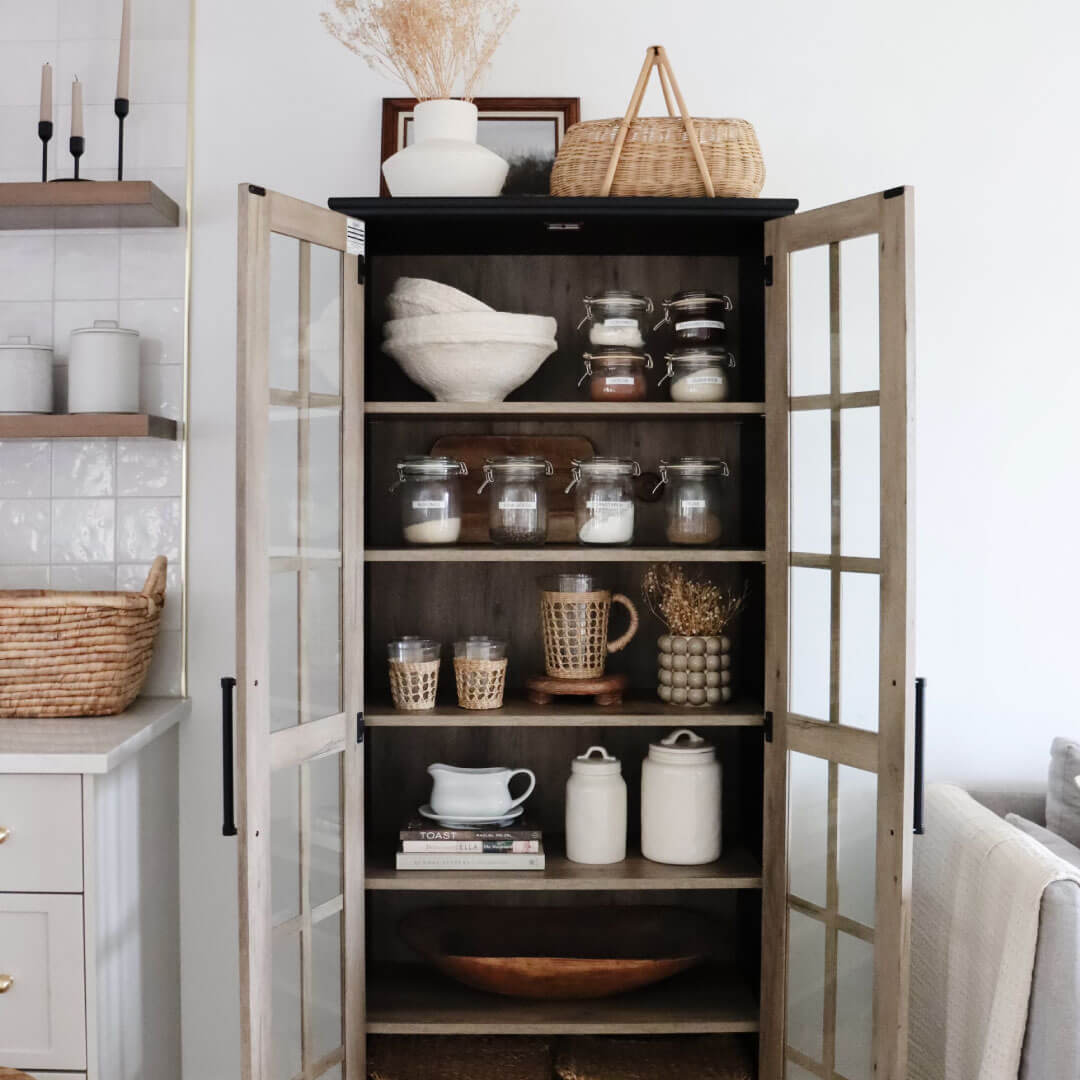 Glass-Fronted Cabinet for Visible Pantry Storage