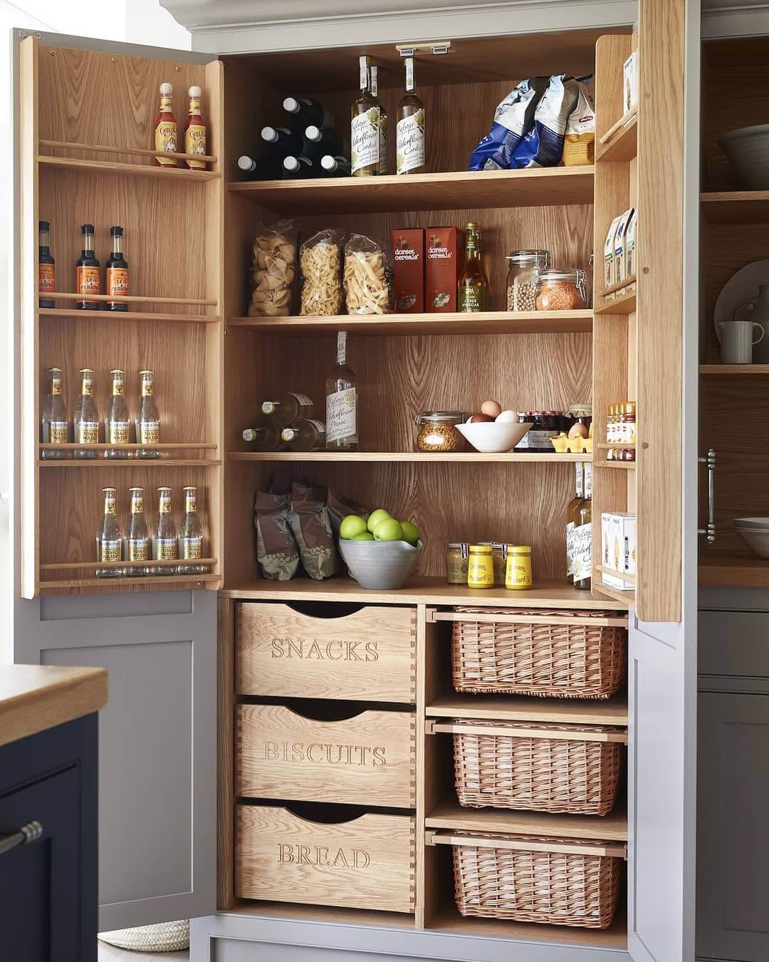 Define Pantry Zones with Wooden Drawers and Laser-Etched Labels