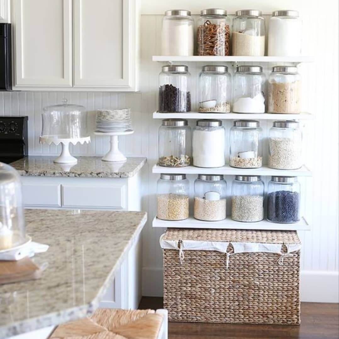 Sort Pantry Staples in Glass Jars with Silver Lids