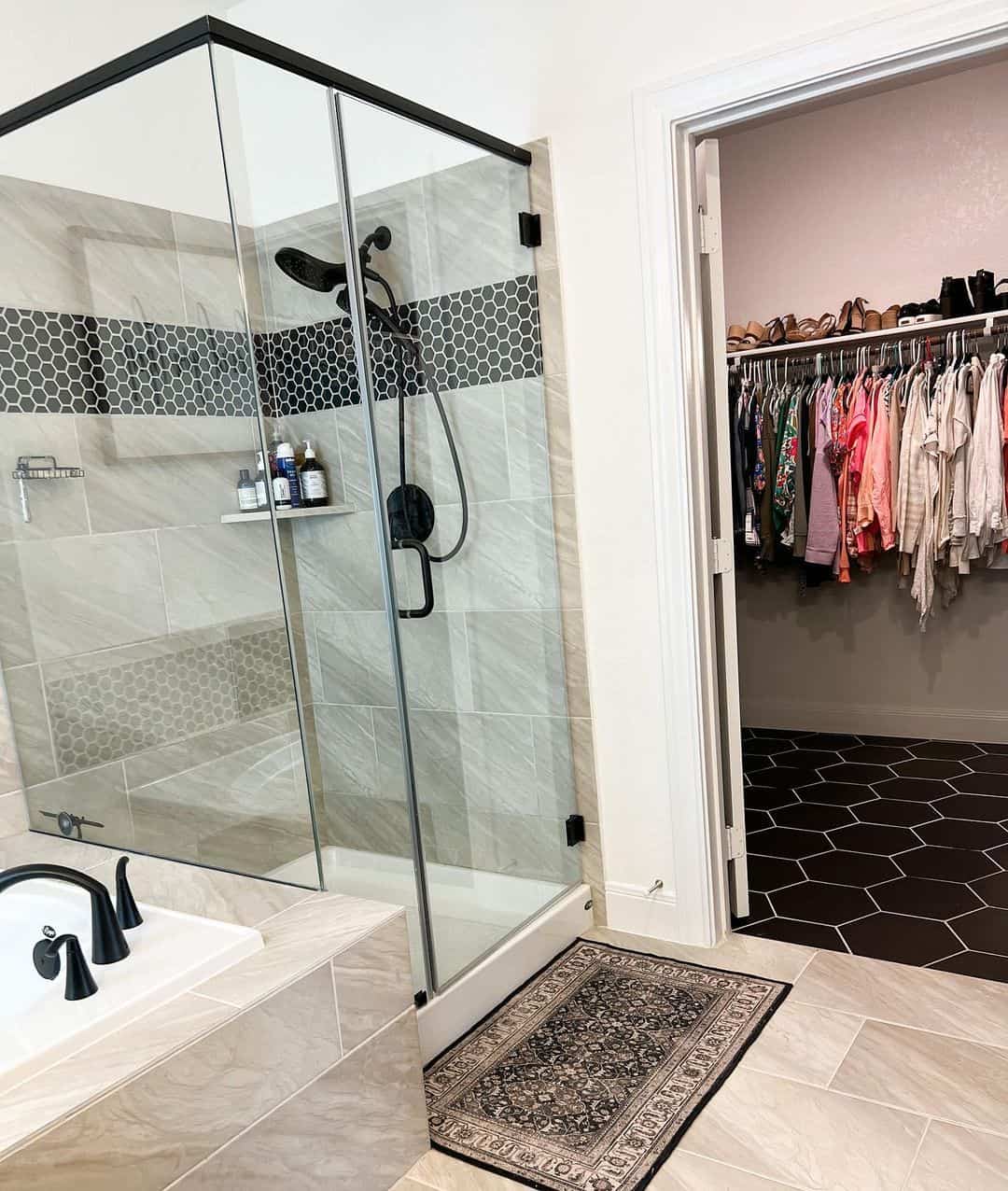 Geometric Honeycomb Tile Adds Contrast to Large Format Shower Tiles