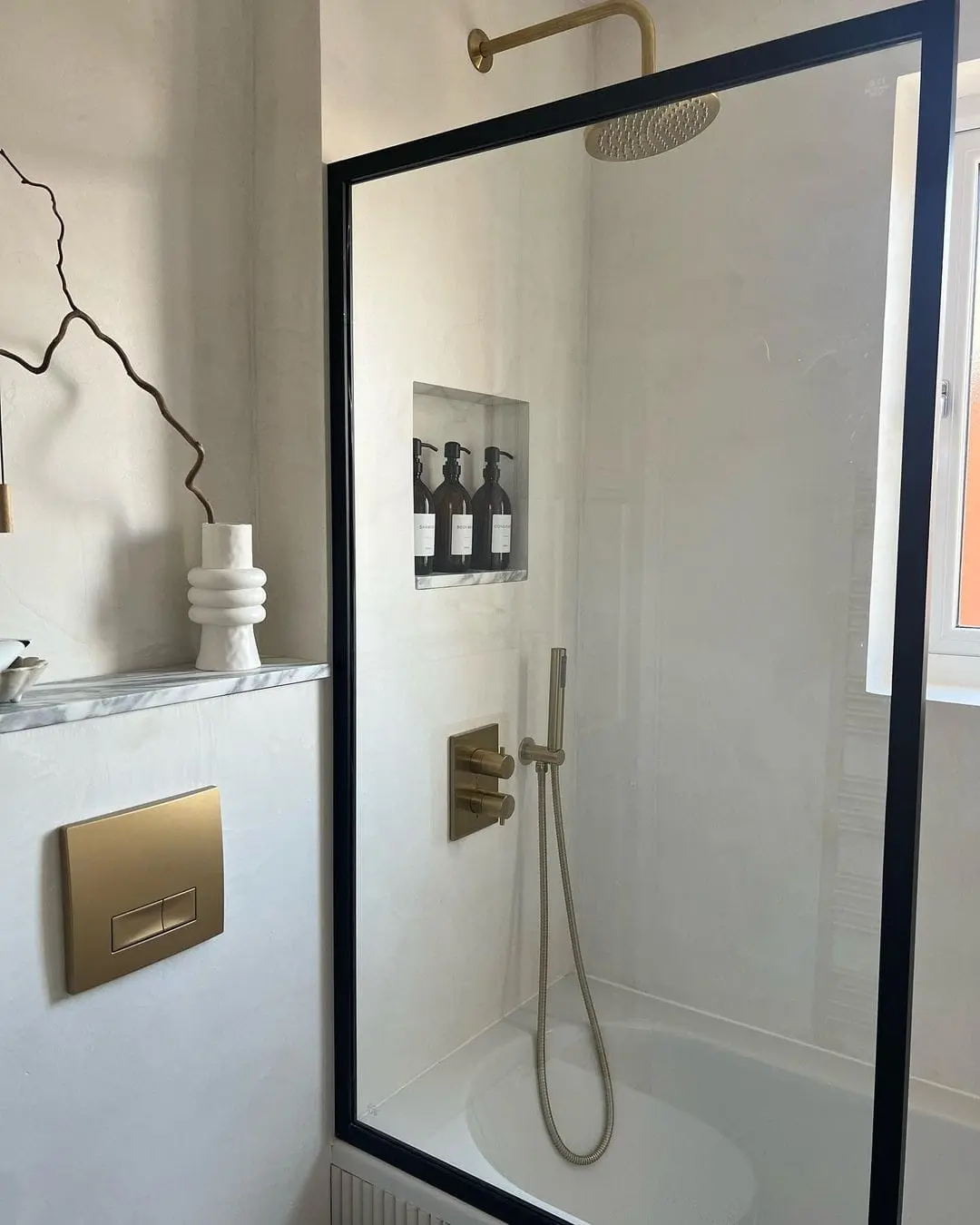 Recessed Shower Niche with Marble Trim for Organized Storage