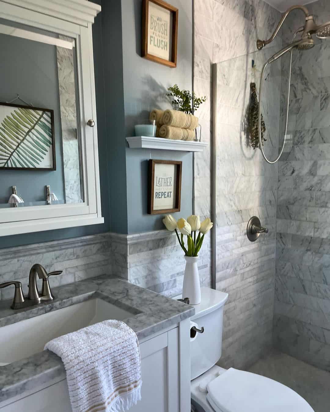 Marble Mosaic Creates a Subtle Chevron Pattern
