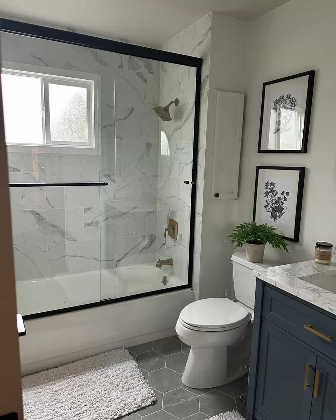 Marble-Look Tile for a Sophisticated Shower Enclosure