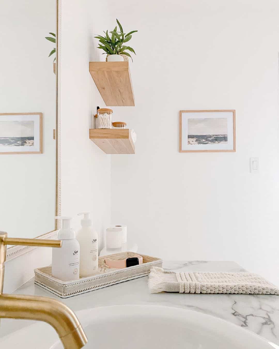 Floating Wood Shelves for Bathroom Essentials