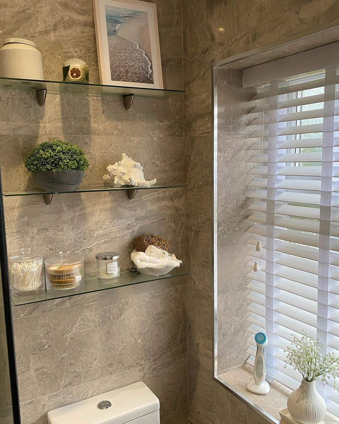 Glass Shelves Display Beachy Decor and Bath Essentials