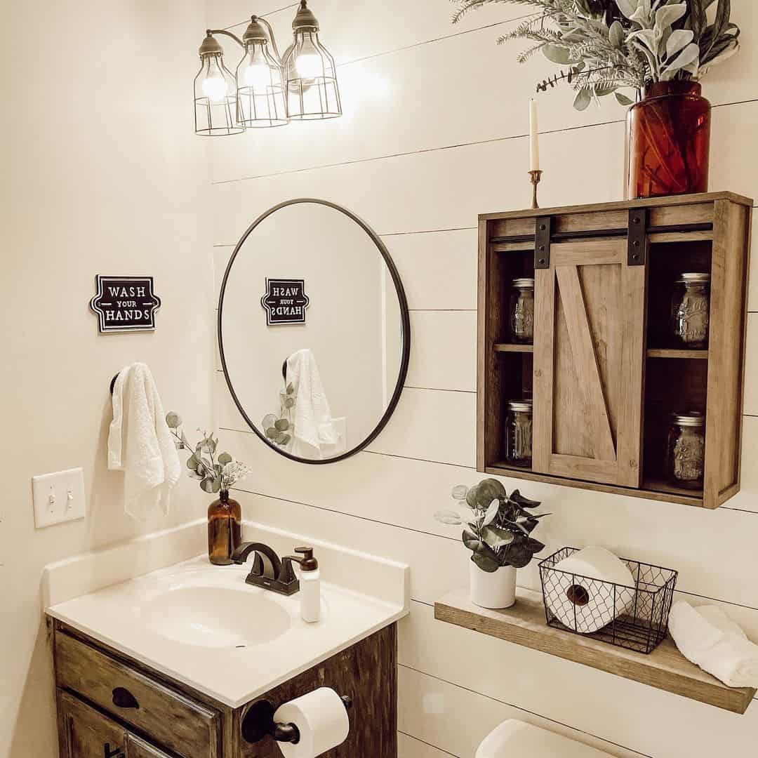 Sliding Barn Door Cabinet Adds Rustic Storage Above the Toilet