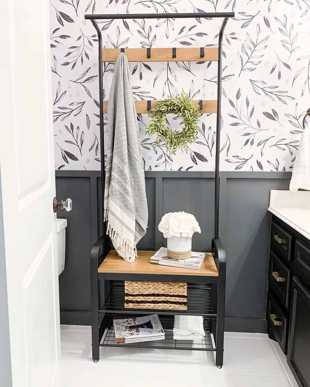 Tall Hall Tree Shelf with Hooks for Hanging Towels