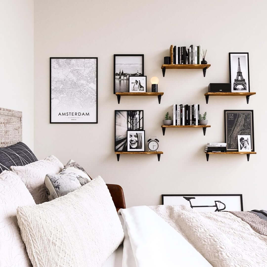 Grouped Floating Shelves Display Personal Travel Memories