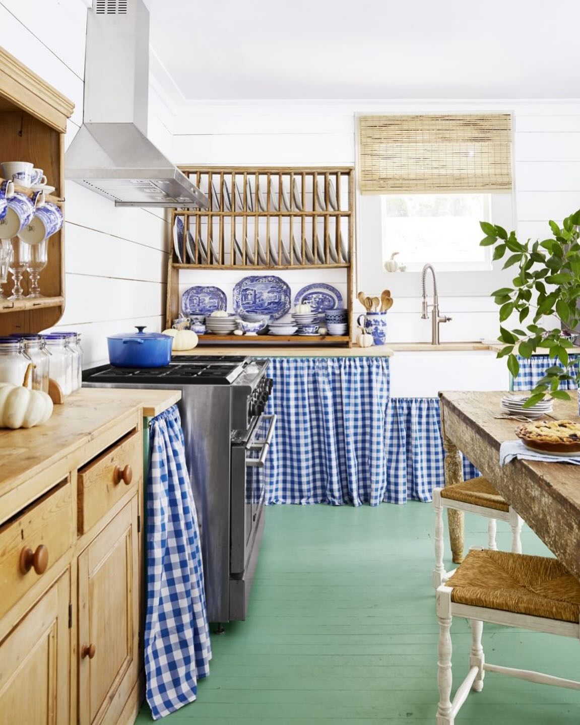 Blue Gingham Curtains Conceal Under-Sink Storage