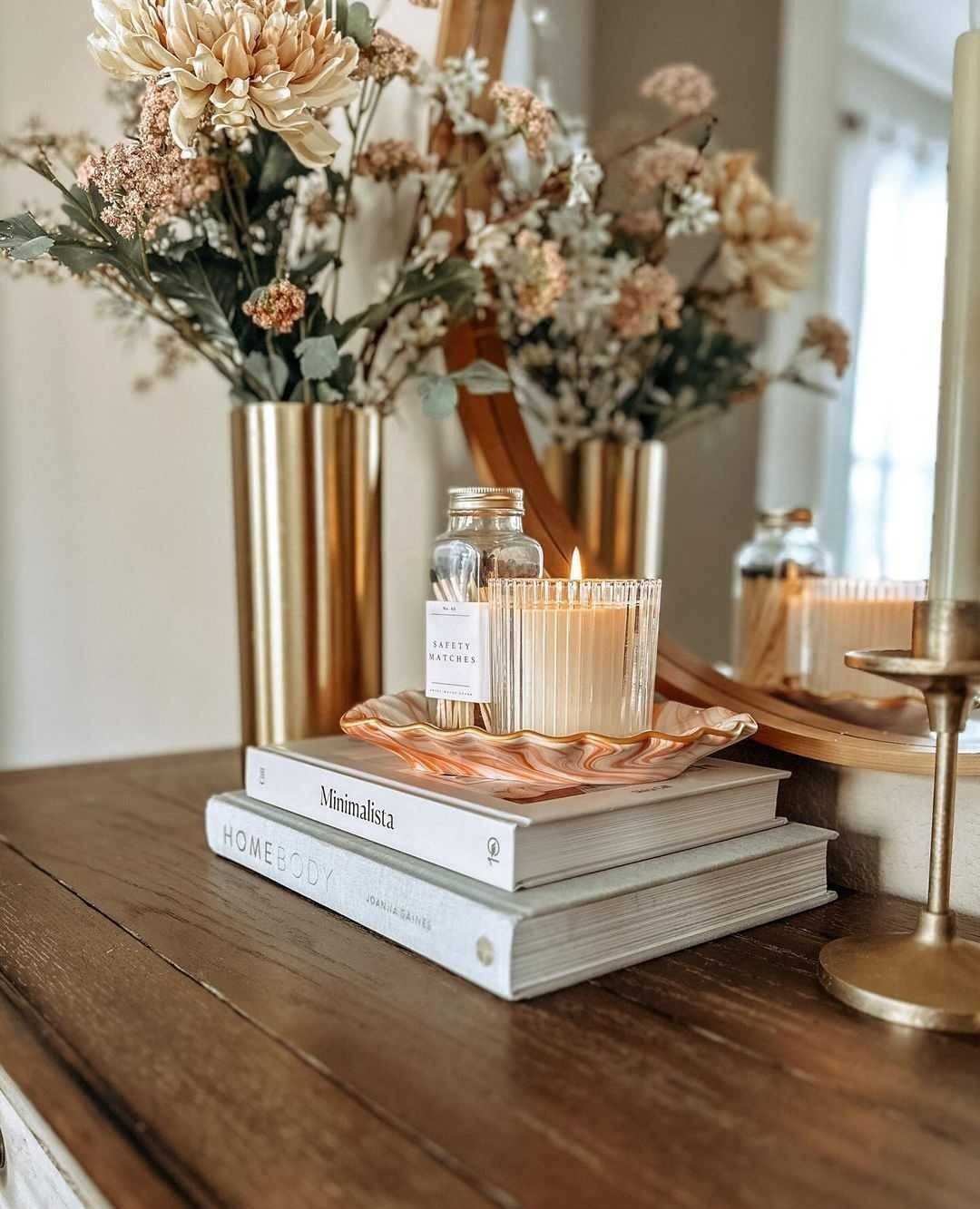 Stack Books to Display Decorative Tray and Candle